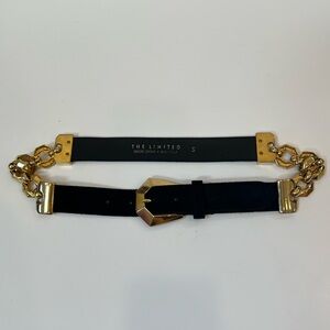 The Limited Vintage Gold Chain and Black Leather Belt Size S